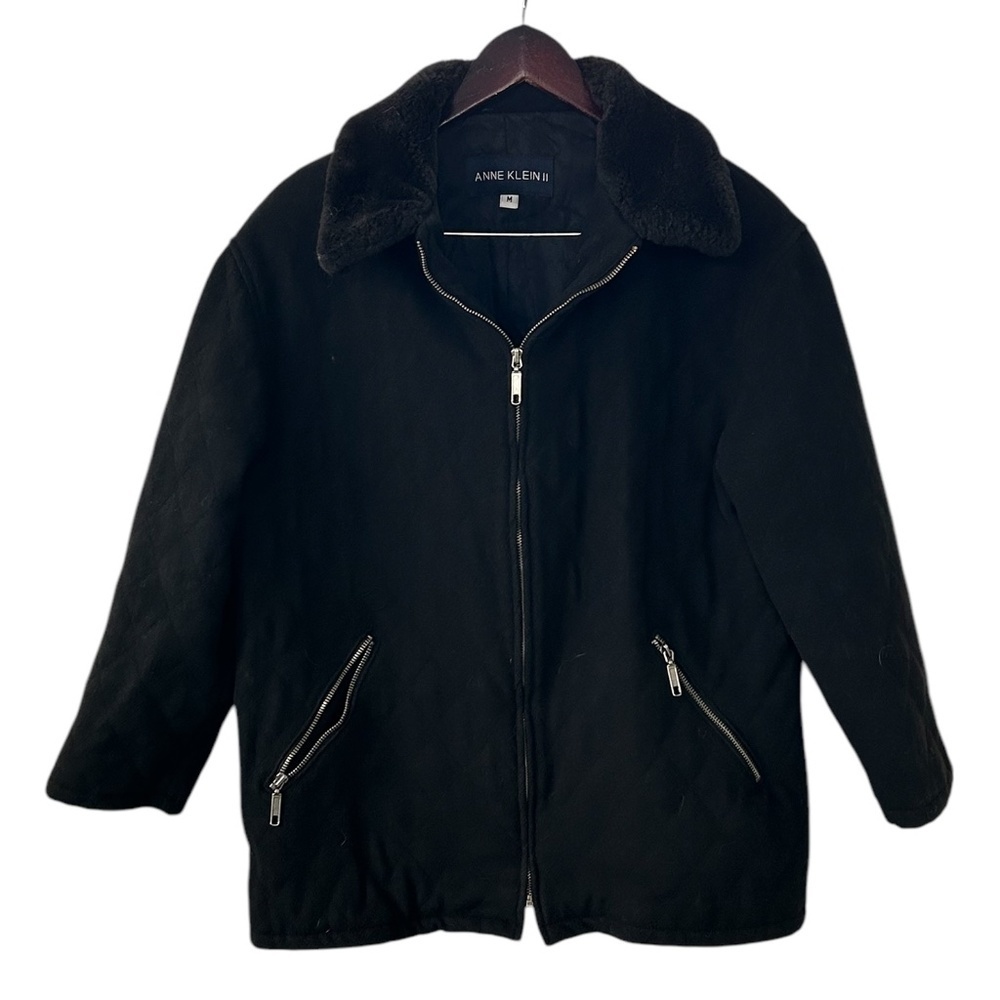 Anne Klein‎ II Women's Black Quilted 100% Wool Sz M